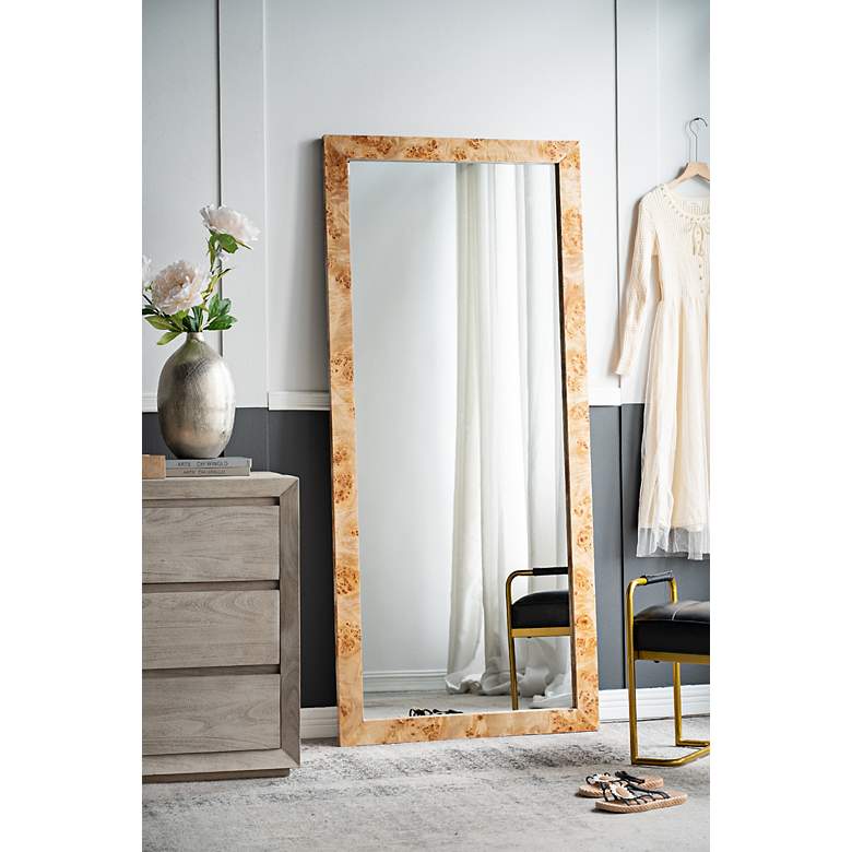 Image 6 Burl Brown Wood 31 1/2" x 71" Rectangular Floor/Wall Mirror more views