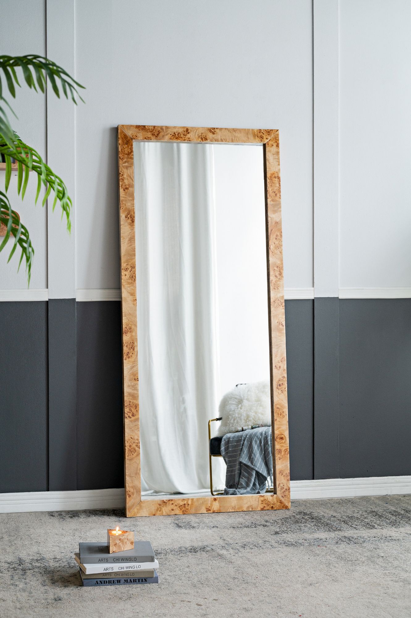 Burl Brown Wood 31 1/2" x 71" Rectangular Floor/Wall Mirror
