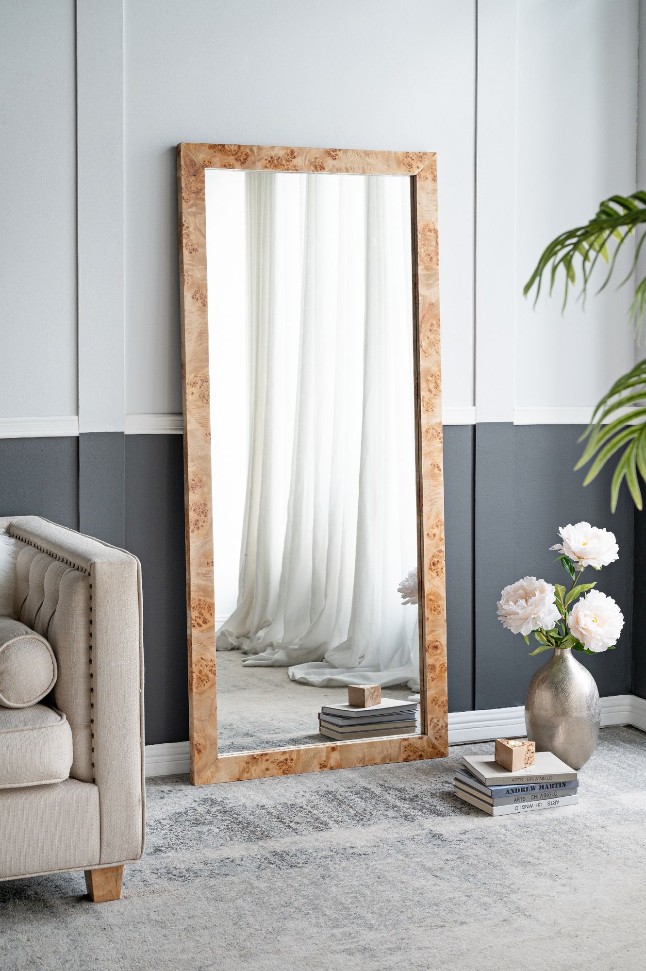 Burl Brown Wood 31 1/2" x 71" Rectangular Floor/Wall Mirror