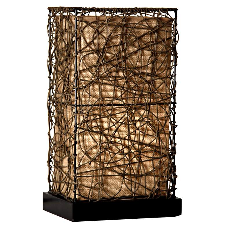 Image 1 Burlap and Rattan 14 inch High Accent Lamp