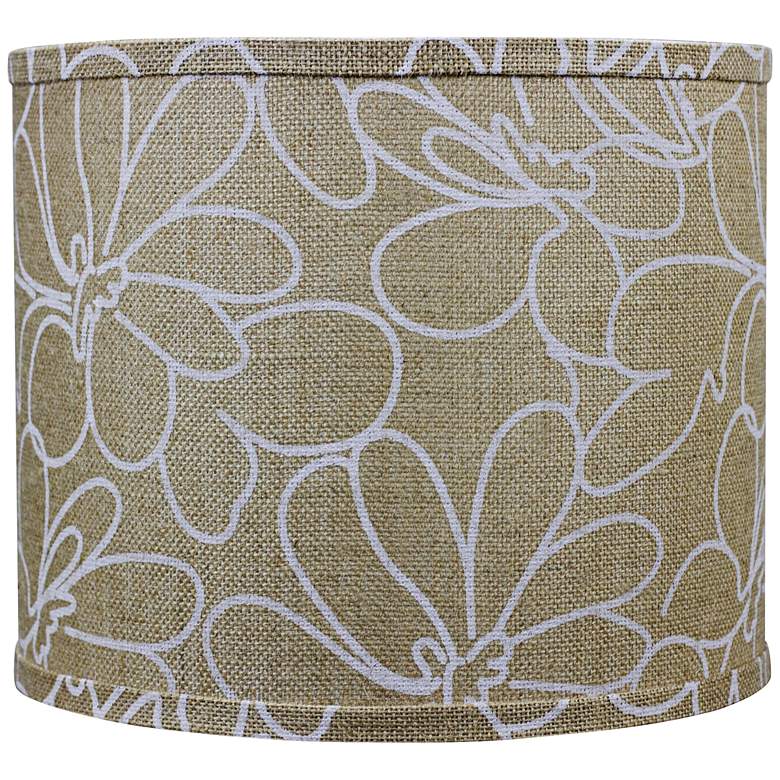 Image 1 Burlap and White Floral Drum Shade 12x12x10 (Spider)