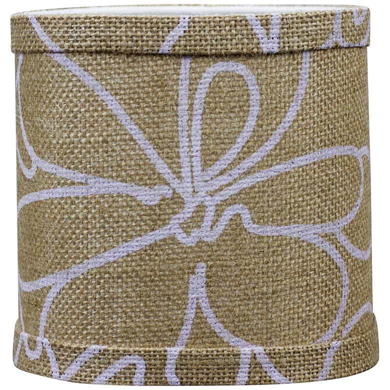 Image 1 Burlap and White Floral Drum Shade 5x5x4.5 (Clip-On)