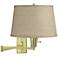 Burlap Drum Shade Polished Brass Plug-In Swing Arm Wall Lamp