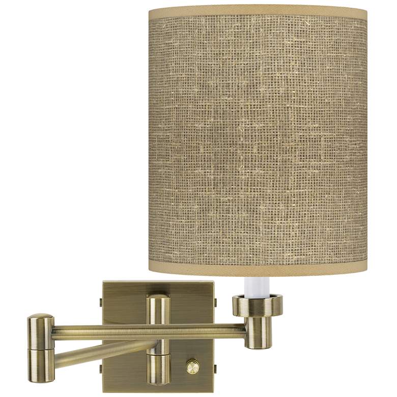 Image 1 Burlap Print Antique Brass Swing Arm Wall Lamp