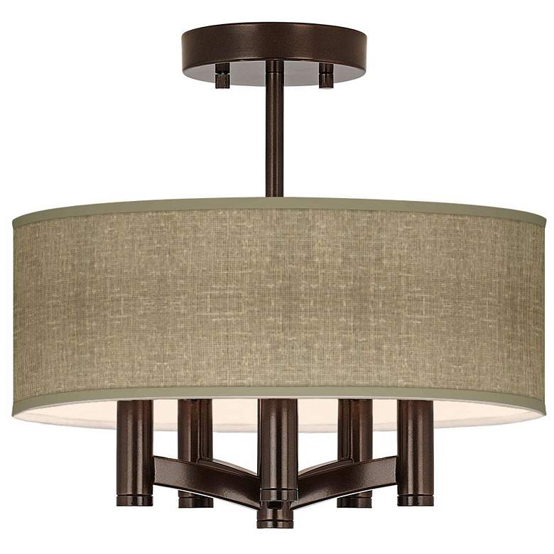 Image 1 Burlap Print Ava 14" Wide 5-Light Bronze Semi-Flushmount Ceiling Light