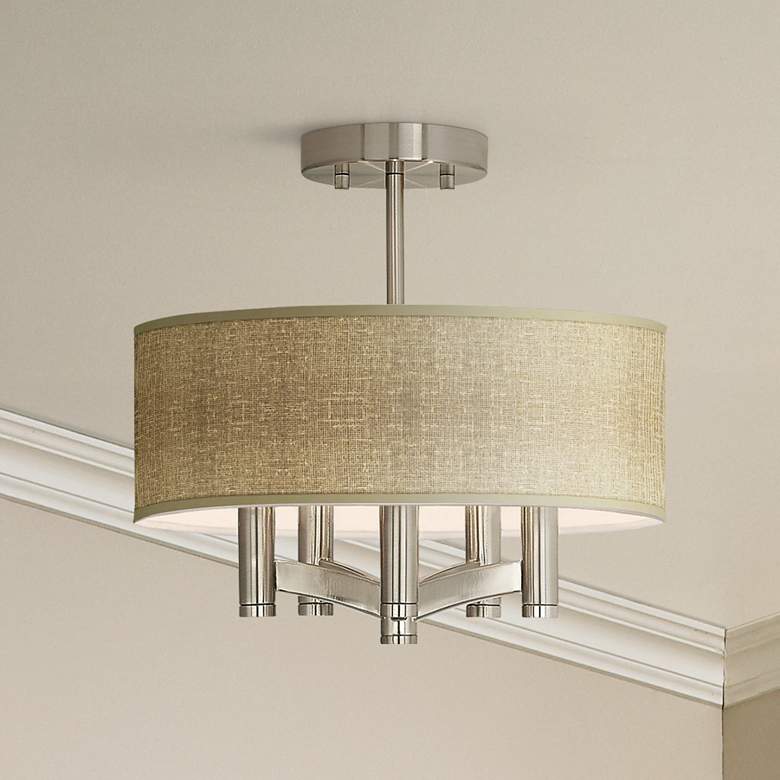 Image 1 Burlap Print Ava 5-Light Nickel Ceiling Light