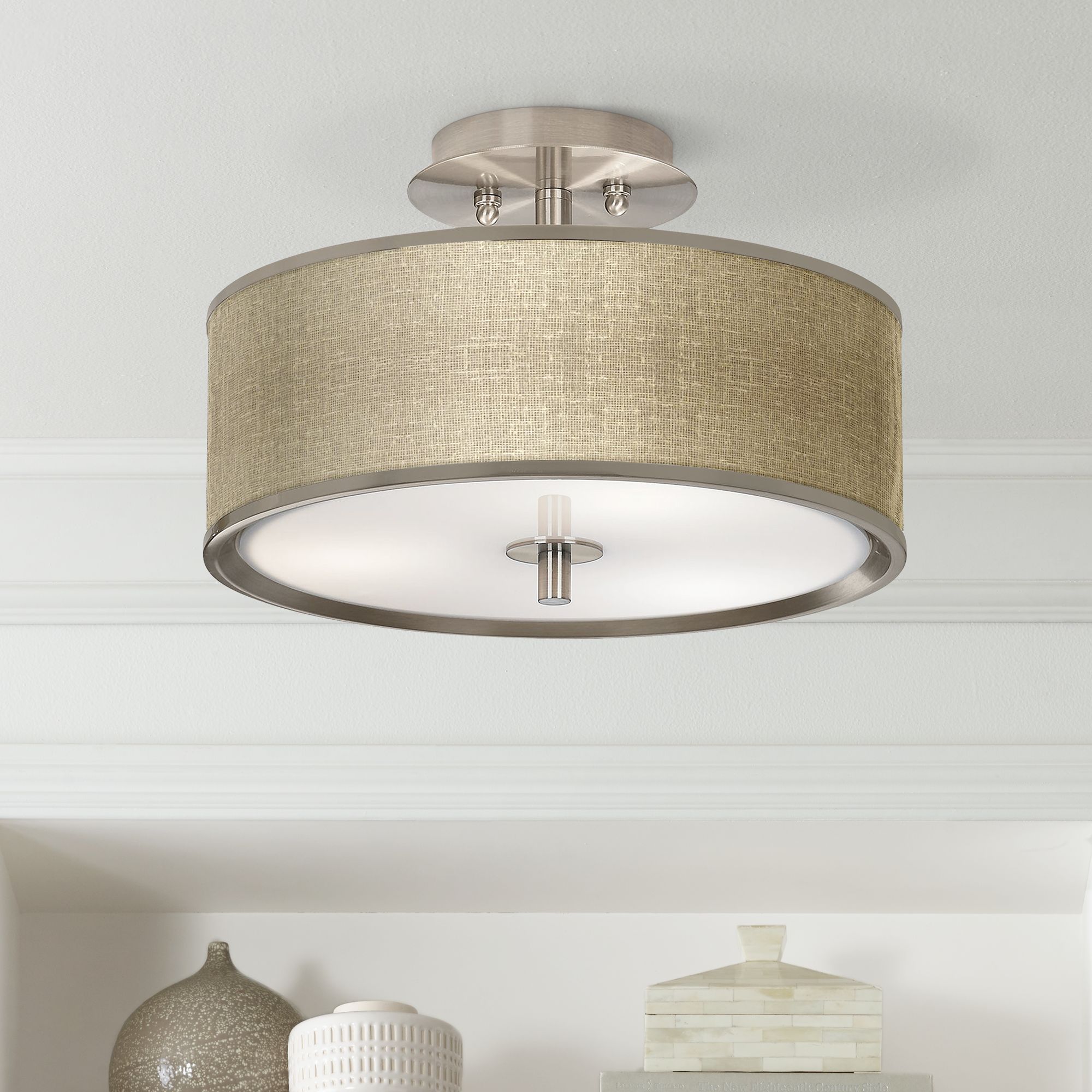 burlap flush mount ceiling light