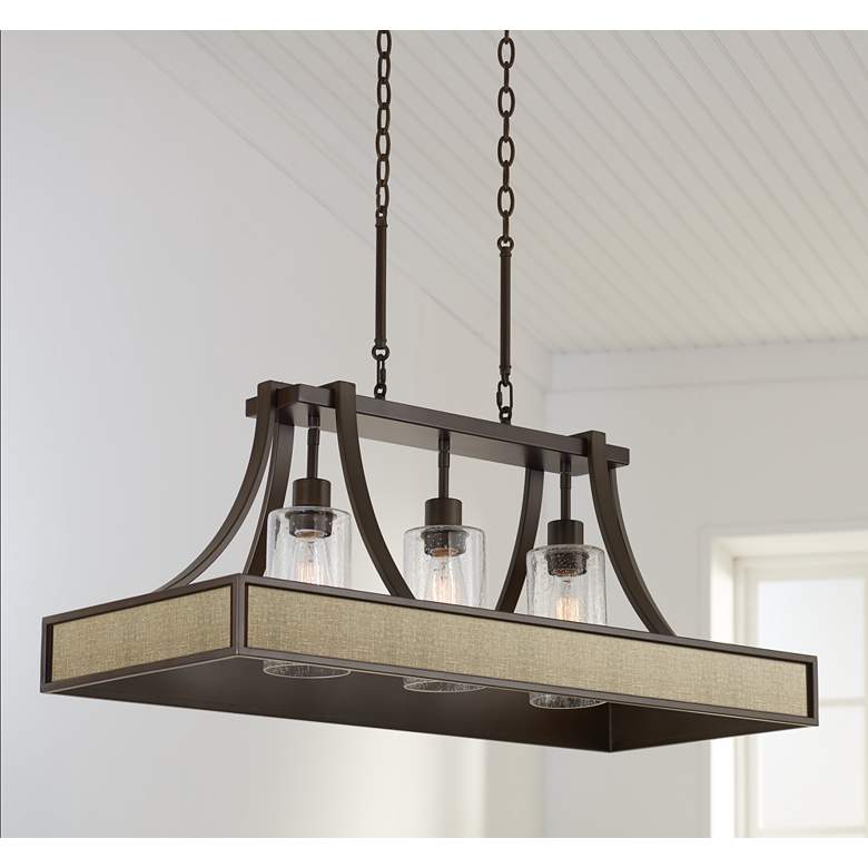 Image 1 Burlap Print Oswald Bronze Kitchen Island Light Pendant