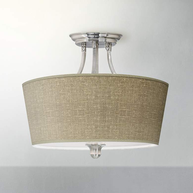 Image 1 Burlap Print Tapered Drum Giclee Ceiling Light