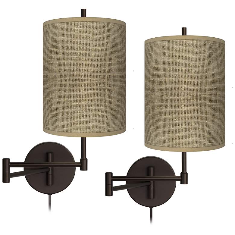 Image 1 Burlap Print Tessa Bronze Swing Arm Wall Lamps Set of 2