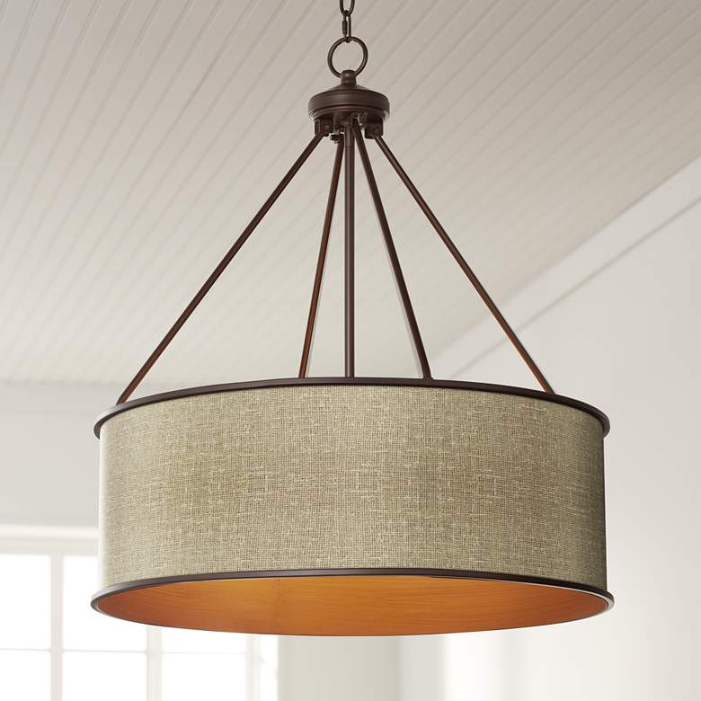 Image 1 Burlap Print Yulie 24 3/4 inch Wide Bronze Pendant Light