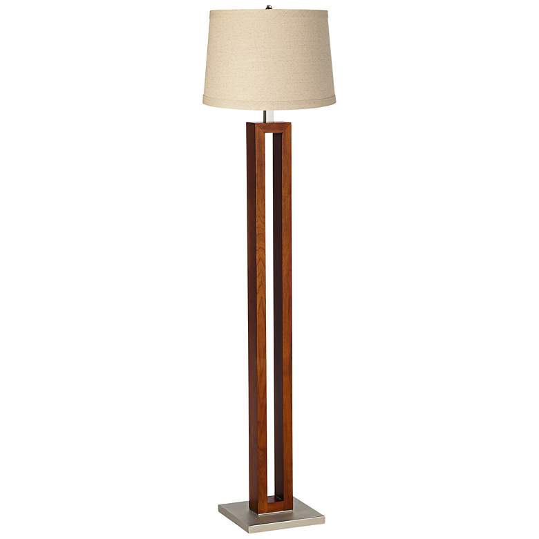 Image 1 Burlap Rectangle Walnut Floor Lamp