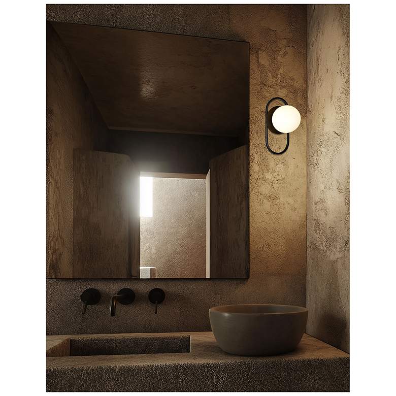 Image 2 Burlat 12" High Matte Black Finish Wall Sconce w/ White Shade more views