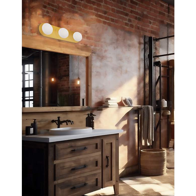 Image 2 Burlat 24.5" Wide 3 Light Aged Brass Vanity Light With White Glass more views
