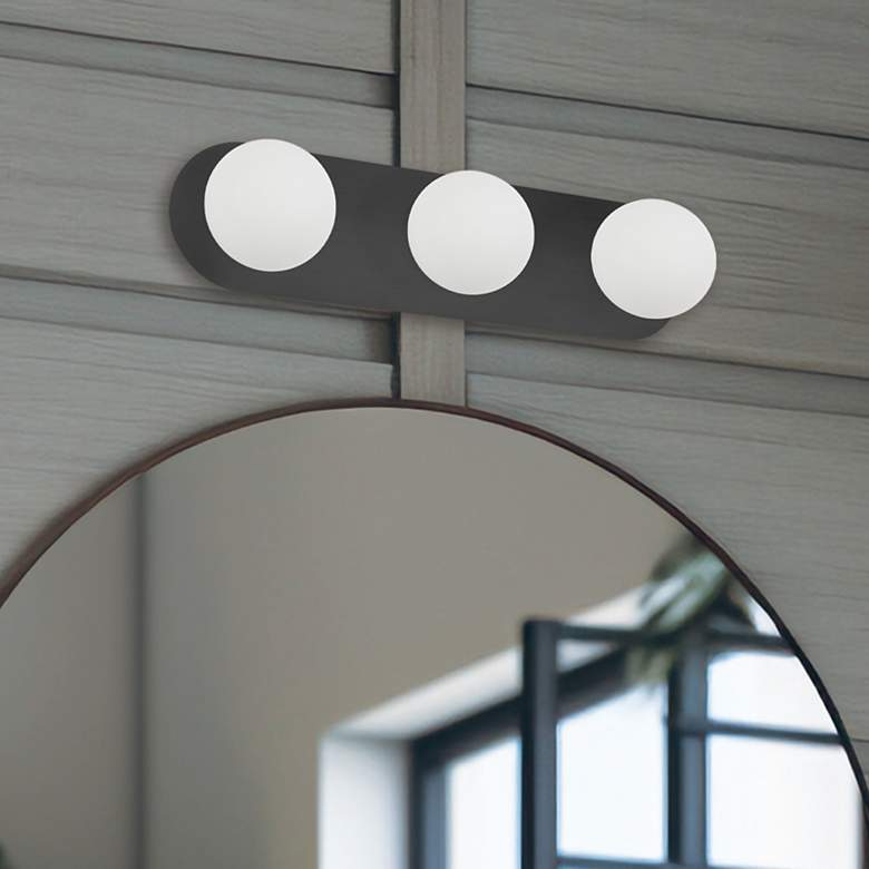 Image 1 Burlat 24.5" Wide 3 Light Matte Black Vanity Light With White Glass