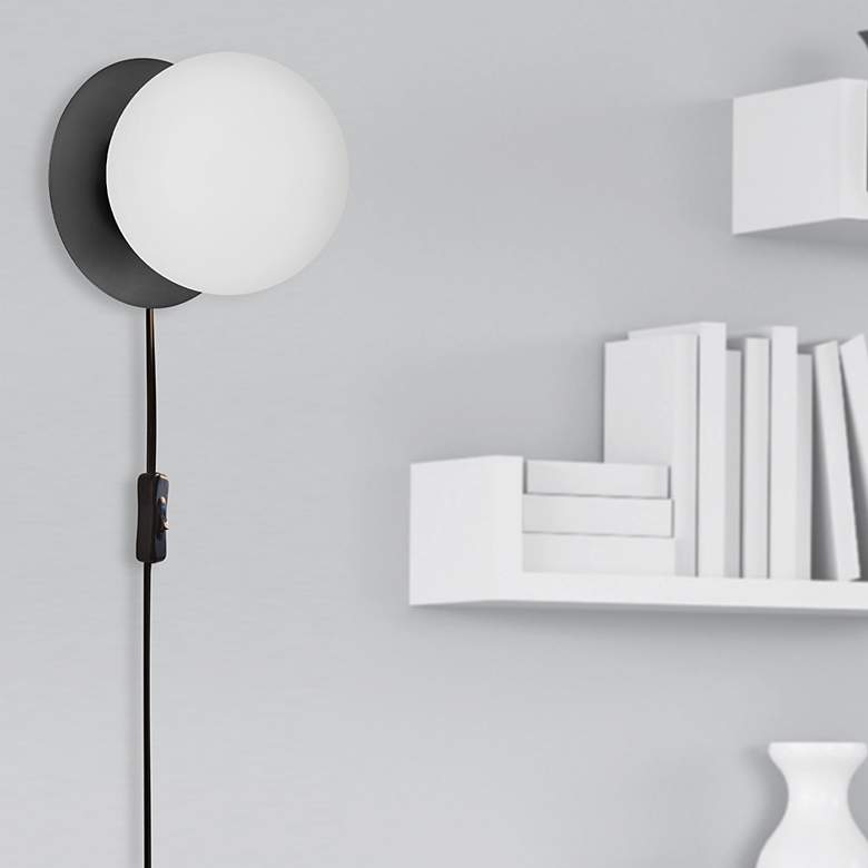 Image 1 Burlat 6" High Matte Black Globe Wall Sconce