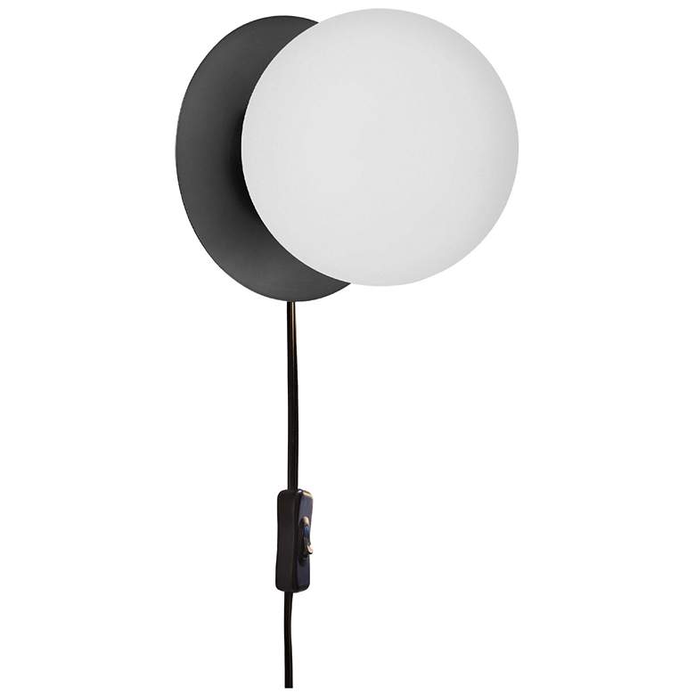 Image 1 Burlat 6" High Matte Black Wall Lamp With White Glass