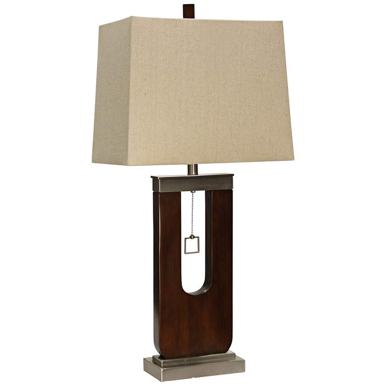 Image 1 Burlingham Dark Oak Wood and Metal Table Lamp