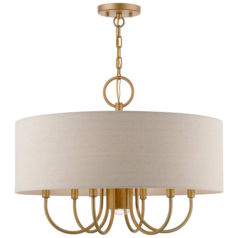 Image 2 Burnett 24" Wide Antique Gold 7-Light Drum Chandelier