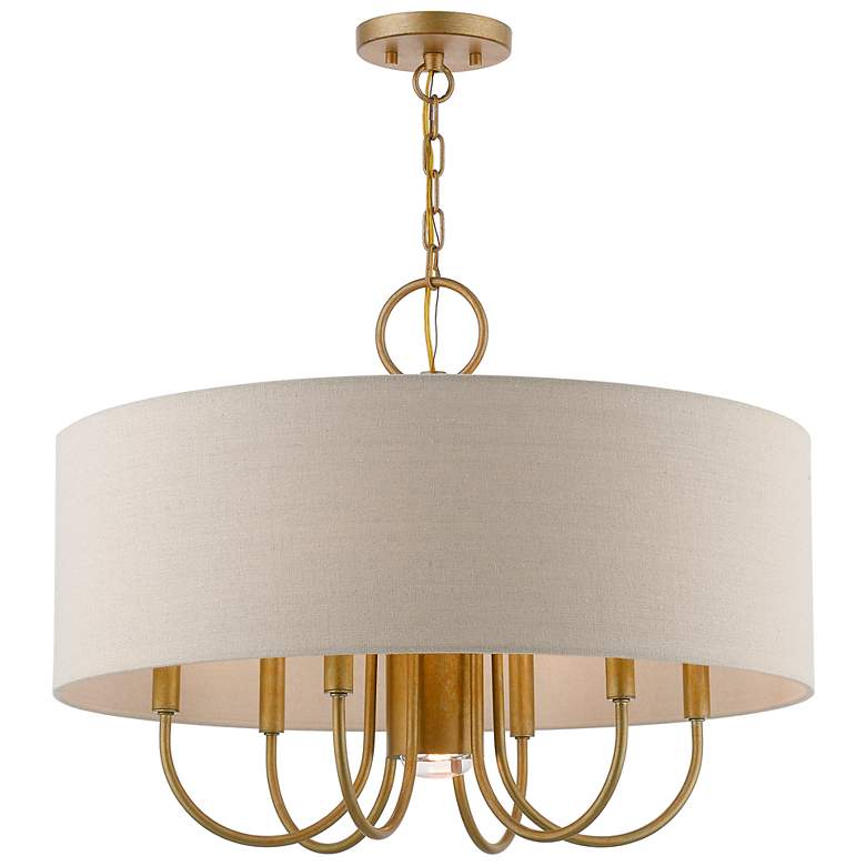 Image 4 Burnett 24" Wide Antique Gold 7-Light Drum Chandelier more views