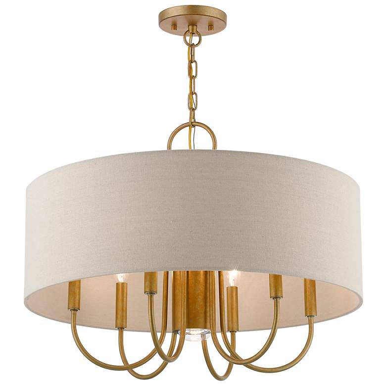 Image 5 Burnett 24" Wide Antique Gold 7-Light Drum Chandelier more views