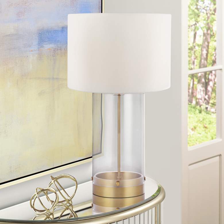 Image 1 Burnished Brass and Glass Cylinder LED Table Lamp by Chapman &amp; Myers