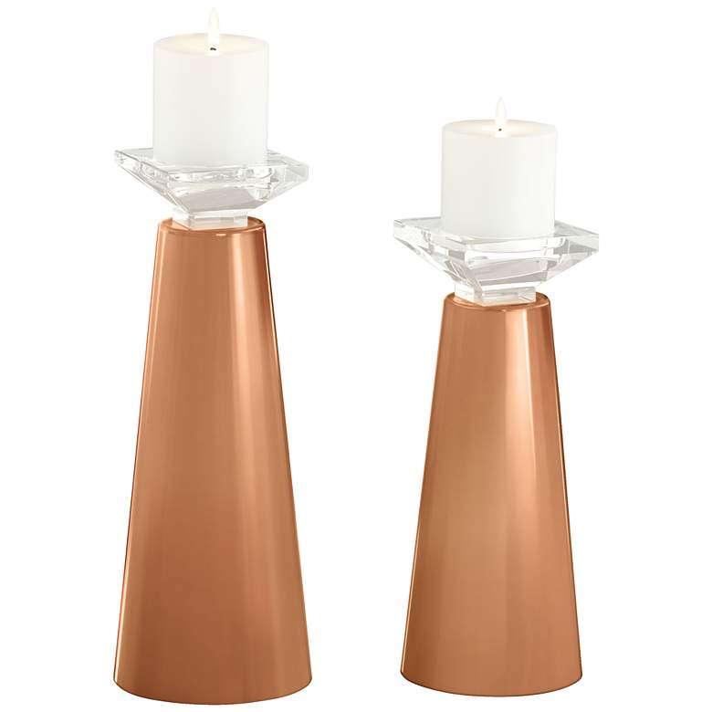 Image 2 Burnt Almond Glass Candle Holders from Color Plus