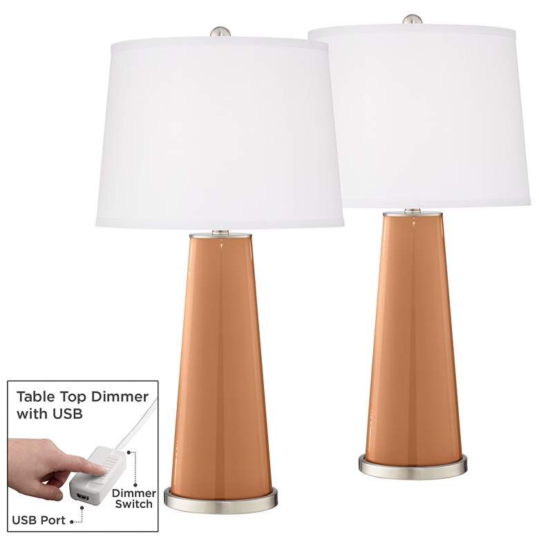 Image 1 Burnt Almond Leo Table Lamp Set of 2 with Dimmers
