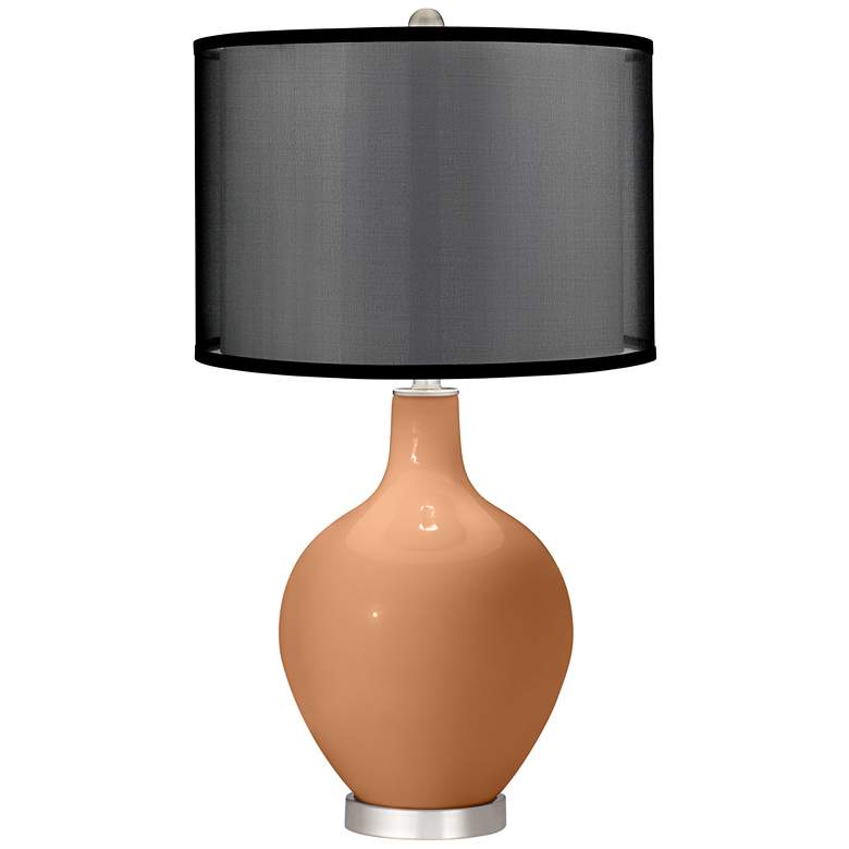 Image 1 Burnt Almond Ovo Table Lamp with Organza Black Shade