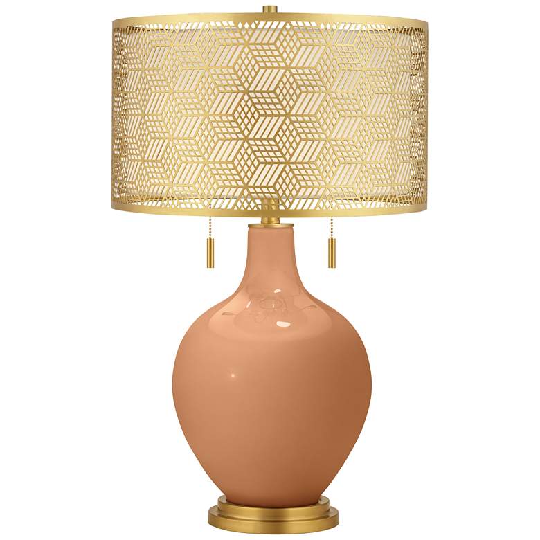Image 1 Burnt Almond Toby Brass Metal Shade Table Lamp