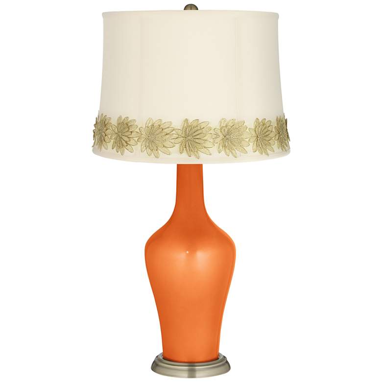 Image 1 Burnt Orange Metallic Anya Table Lamp with Flower Applique Trim