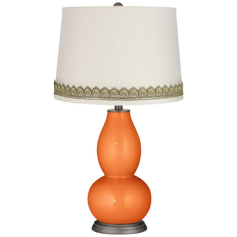 Image 1 Burnt Orange Metallic Double Gourd Lamp with Scallop Lace Trim