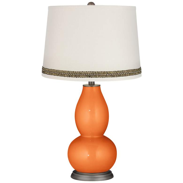Image 1 Burnt Orange Metallic Double Gourd Lamp with Wave Braid Trim