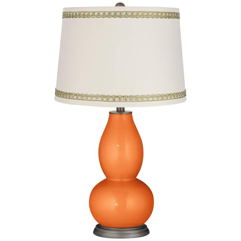 Image 1 Burnt Orange Metallic Gourd Lamp with Rhinestone Lace Trim