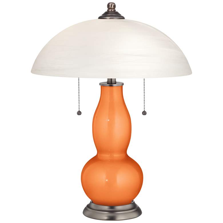 Image 1 Burnt Orange Metallic Gourd-Shaped Lamp with Alabaster Shade