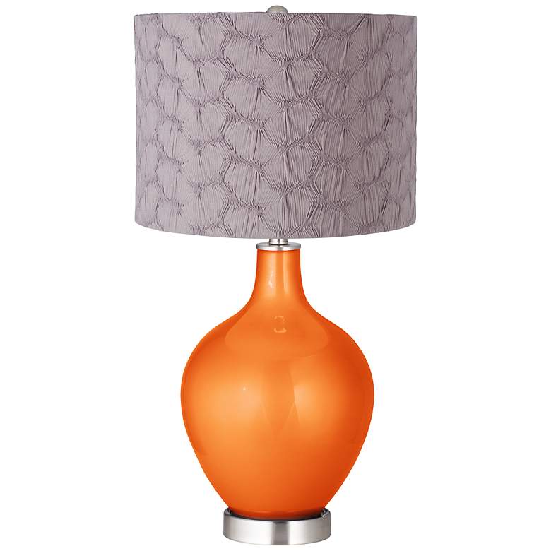 Image 1 Burnt Orange Metallic Gray Pleated Drum Shade Ovo Table Lamp