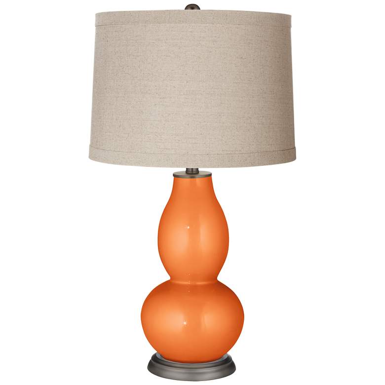 Image 1 Burnt Orange Metallic Linen Drum Shade Double Gourd Table Lamp