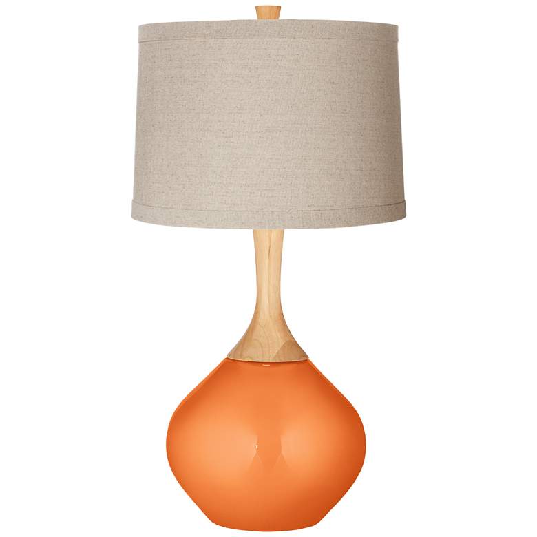 Image 1 Burnt Orange Metallic Natural Linen Drum Shade Wexler Table Lamp