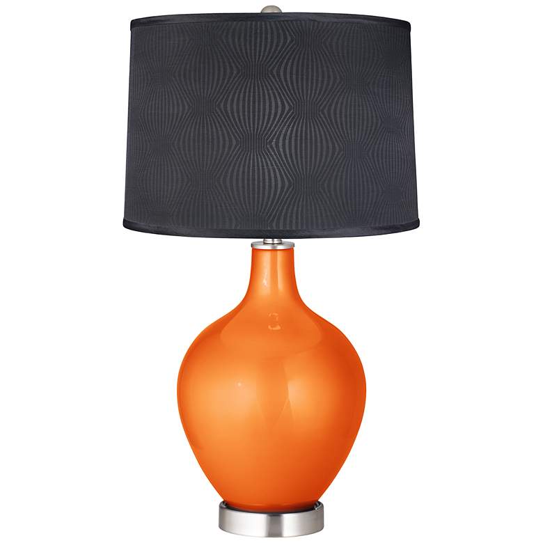 Image 1 Burnt Orange Metallic Patterned Gray Shade Ovo Table Lamp