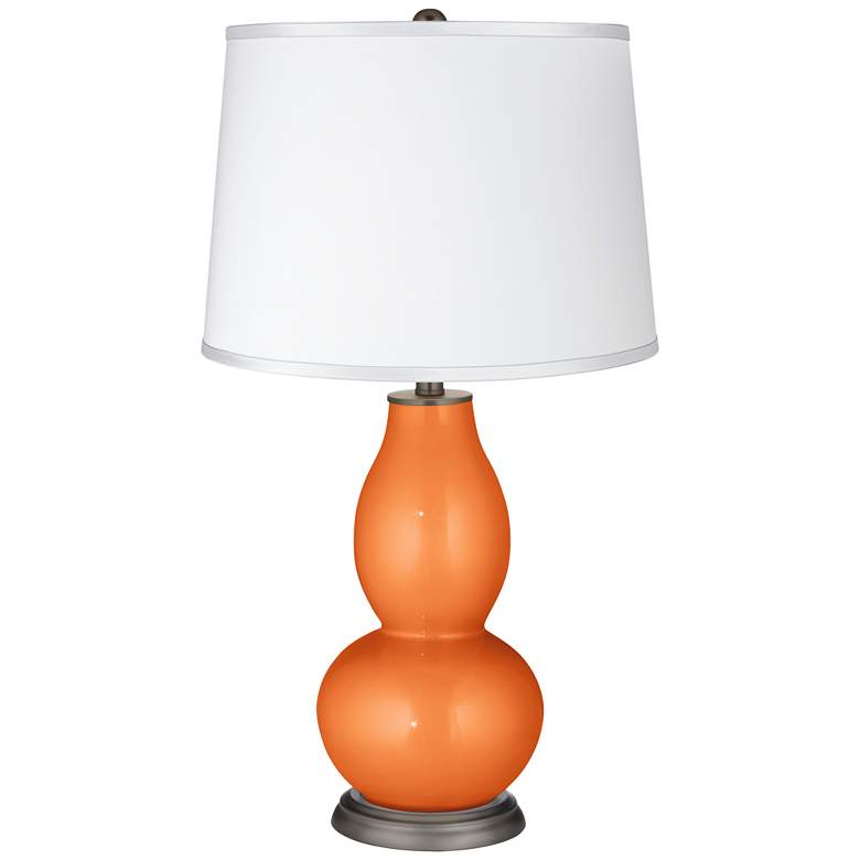 Image 1 Burnt Orange Metallic - Satin White Shade Double Gourd Lamp