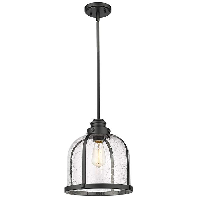 Image 2 Burren 12 1/4"W Matte Black Pendant Light with Seeded Glass