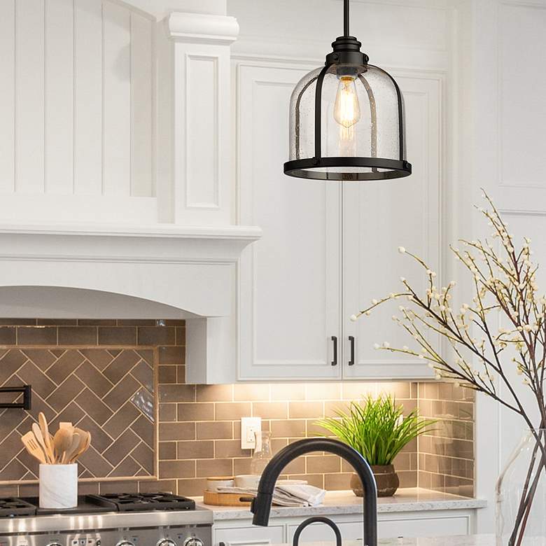 Image 3 Burren 12 1/4"W Matte Black Pendant Light with Seeded Glass more views