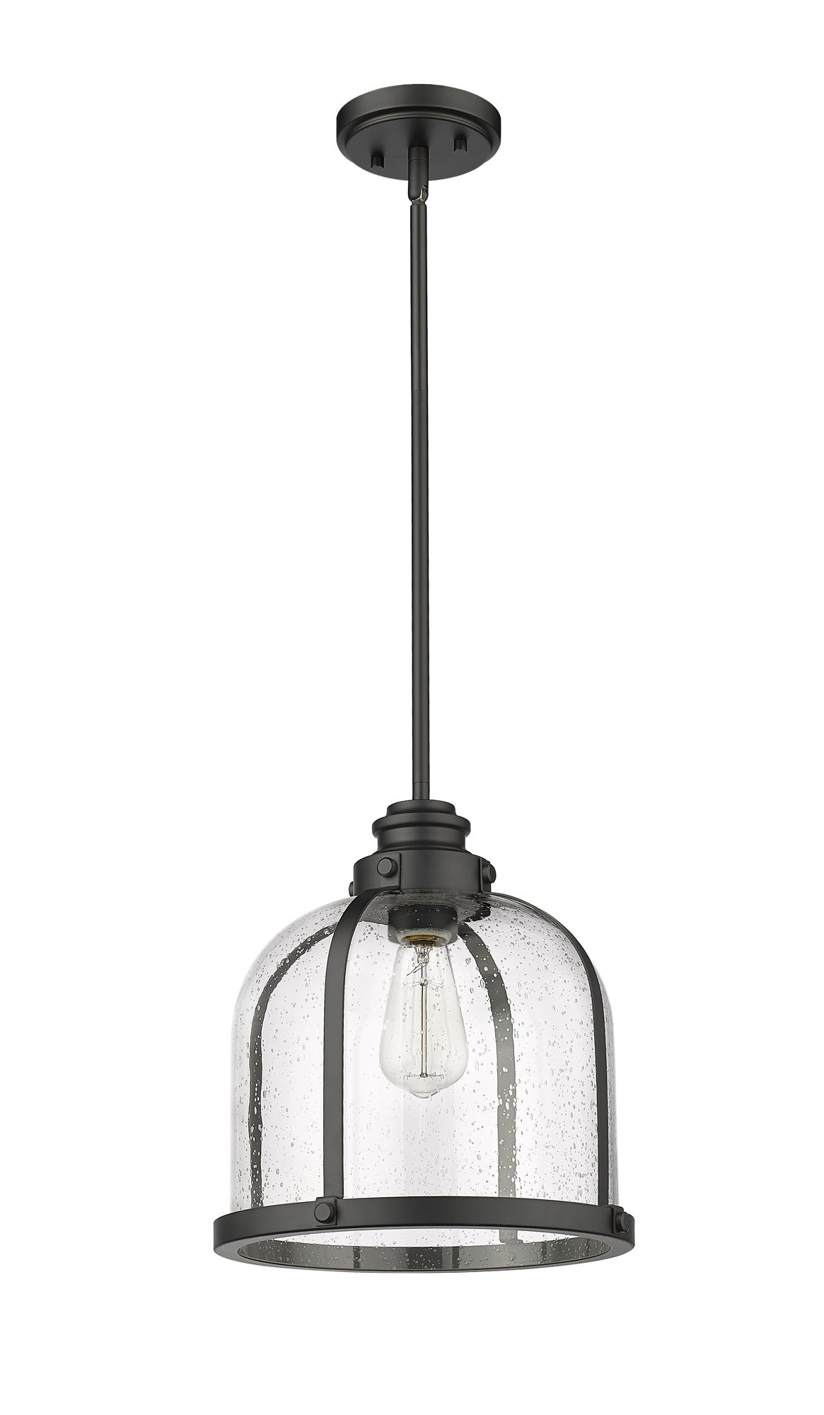 Burren 12 1/4"W Matte Black Pendant Light with Seeded Glass