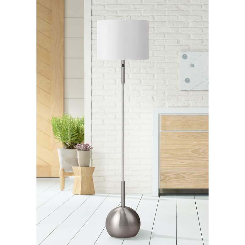 Image 1 Burress Brushed Nickel Column Floor Lamp with Dome Base