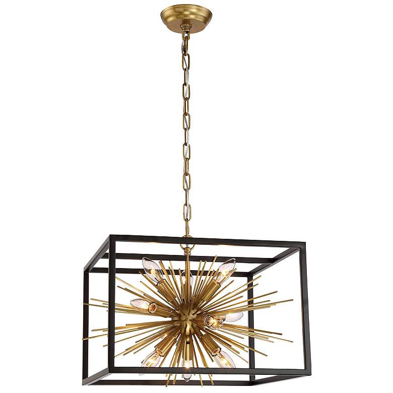 Image 1 Burst 10-Light Modern Square Encased Aged Brass Sputnik Pendant