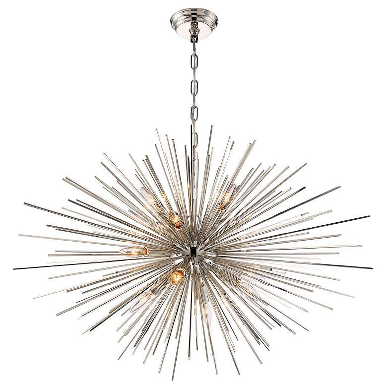 Image 1 Burst 12-Light 35 Inch Unique Polished Nickel Square Stem Sputnik
