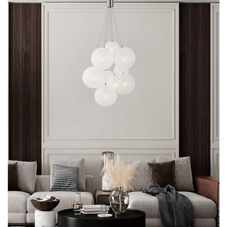 Image 7 Burst 19 3/4" Wide Satin Nickel 9-Light LED Pendant more views