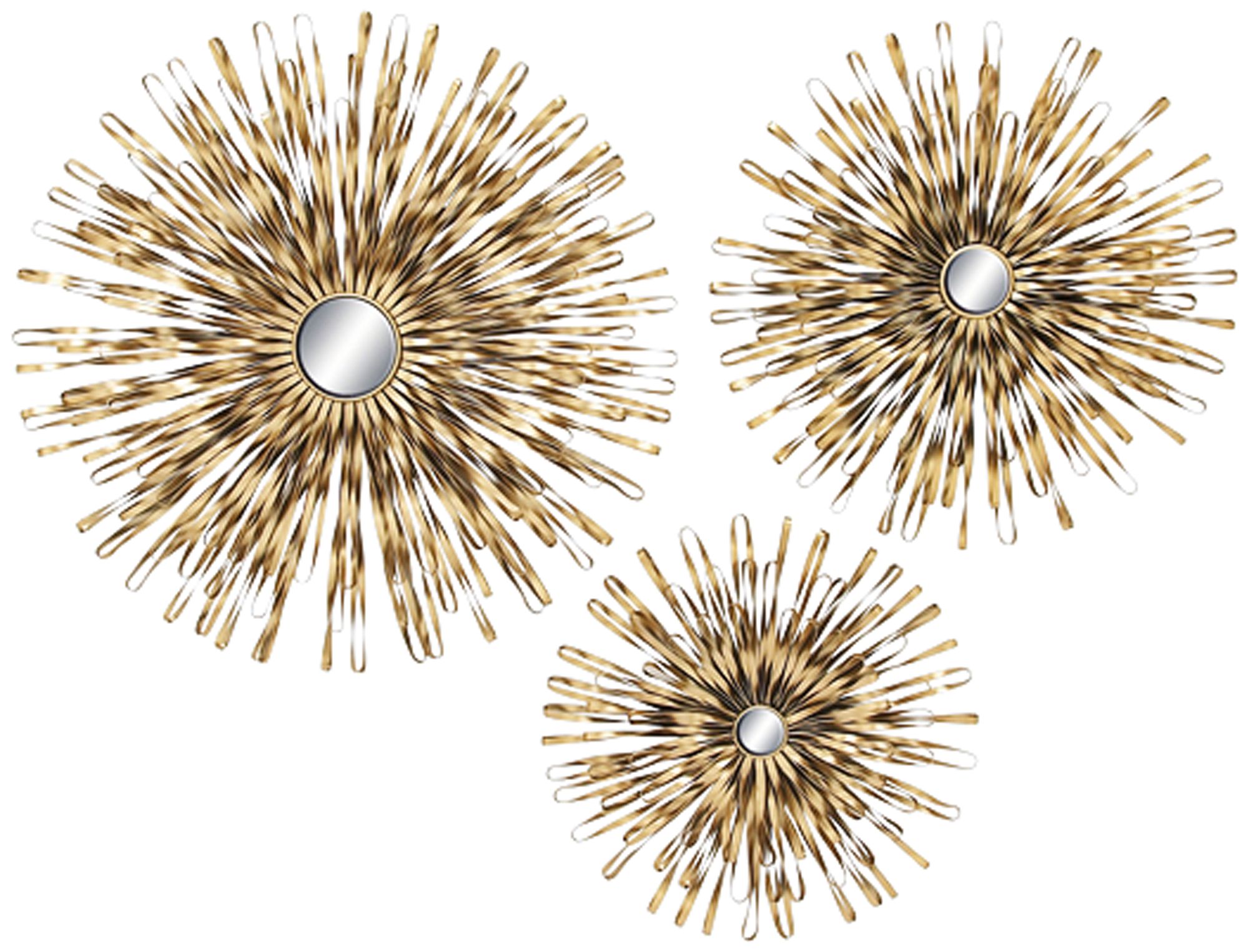 Burst 3-Piece Metal Gold Sunburst Wall Art Set with Mirrors