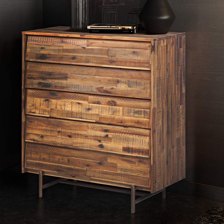 Image 1 Bushwick 39 1/2"W Natural Brown 5-Drawer Wooden Accent Chest