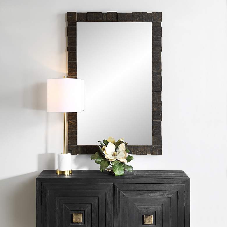 Image 1 Bustelo Dark Bronze 30" x 45" Geometric Wall Mirror